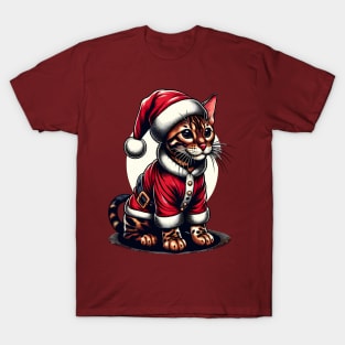 Bengal Cat Santa Claus Christmas T-Shirt